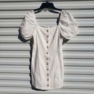 NWT By Together white floral eyelet button down fitted mini dress